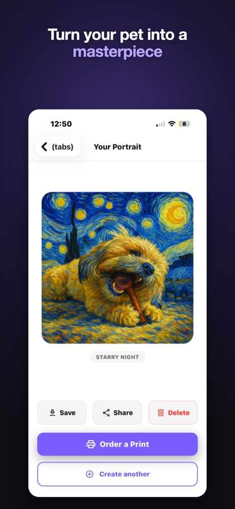 SplootPrint — a dog painted in the style of Starry Night